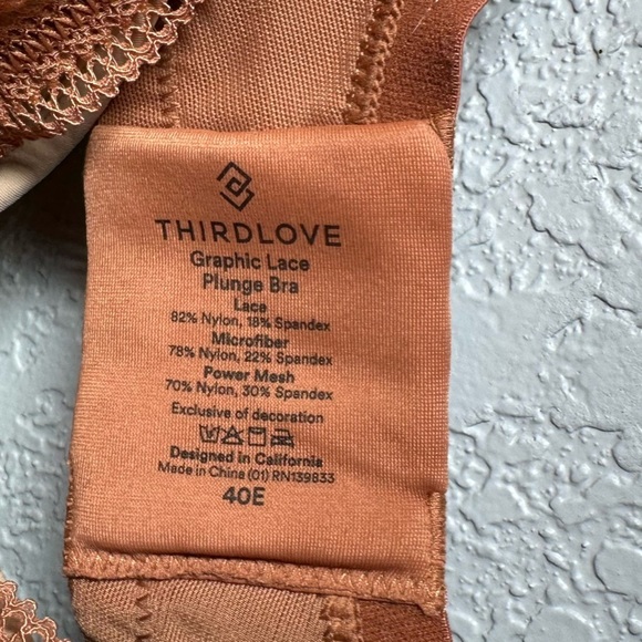 Third Love Bra Size 40E Graphic Lace Plunge Underwire Champagne Sexy Coquette - Picture 3 of 6